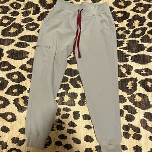 Figs Women's Gray Joggers with Burgundy Drawstring